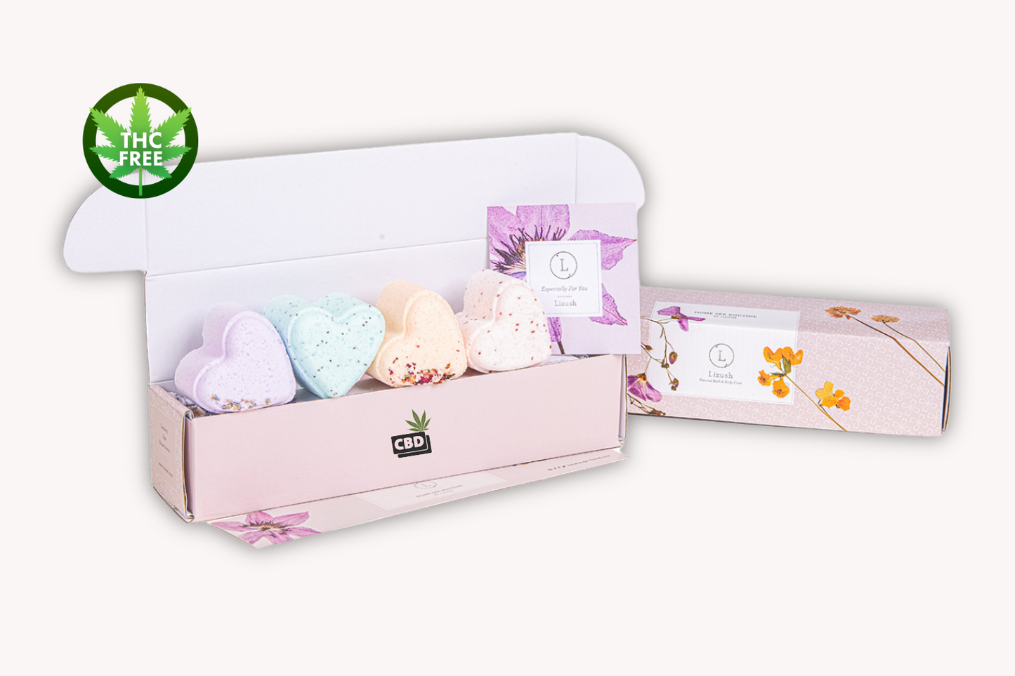 Bath Bombs with CBD - 5 Hearts Shaped with CBD - in a Gift Box - Can be personalized. (THC free)-1