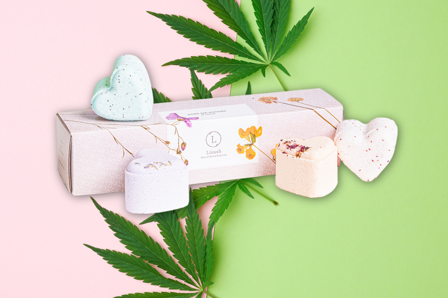 Bath Bombs with CBD - 5 Hearts Shaped with CBD - in a Gift Box - Can be personalized. (THC free)-0